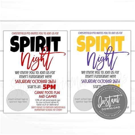 Editable School Spirit Flyer School Spirit Night Party Spirt Etsy