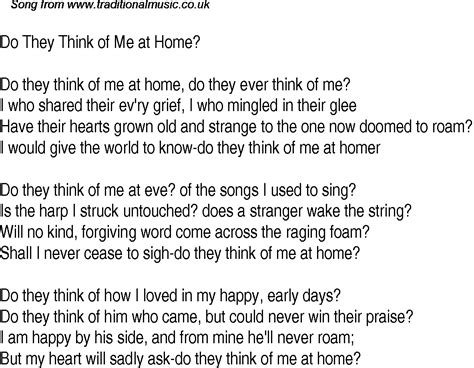 Old Time Song Lyrics For 28 Do They Think Of Me At Home