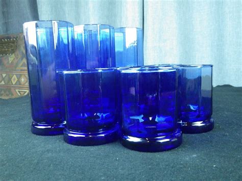 anchor hocking essex cobalt blue tumblers set of 10 etsy glass ts retro lighting iced