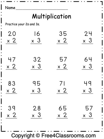 Free Multiplication Worksheet 2s And 3s Free Worksheets