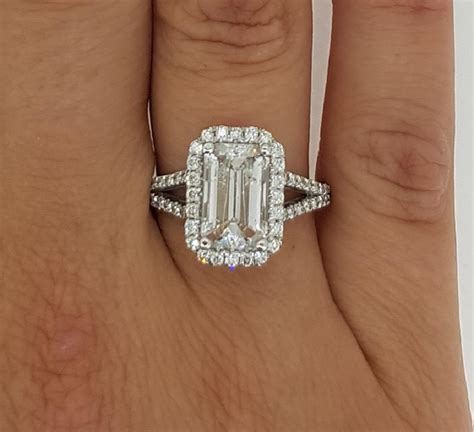 3 Ct Halo Split Shank Emerald Cut Diamond Engagement Ring Vs1 F White