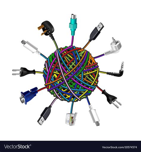 Tangled Cables In Clew On White Background Vector Image