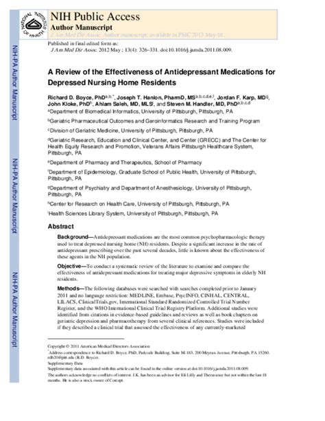 Pdf A Review Of The Effectiveness Of Antidepressant Medications For