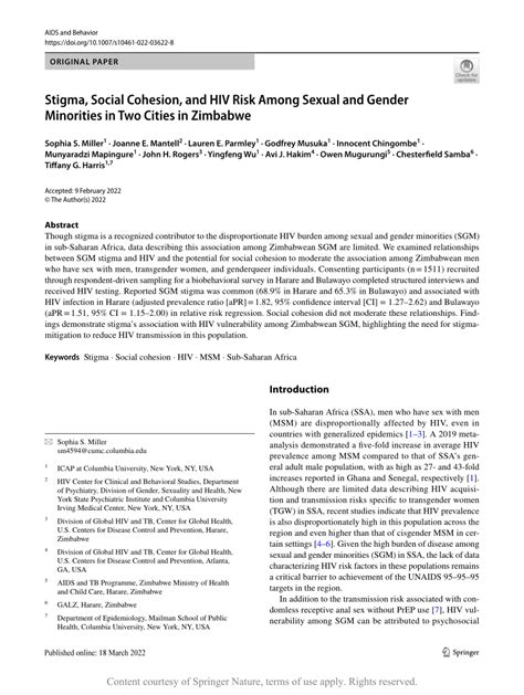 Pdf Stigma Social Cohesion And Hiv Risk Among Sexual And Gender