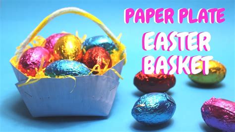 To make this craft you will need green, blue and white paper, craft sticks, colored printer, glue, large paper plate, brass brad, and scissors. Paper Plate Easter Basket | Easter Crafts for Kids - YouTube