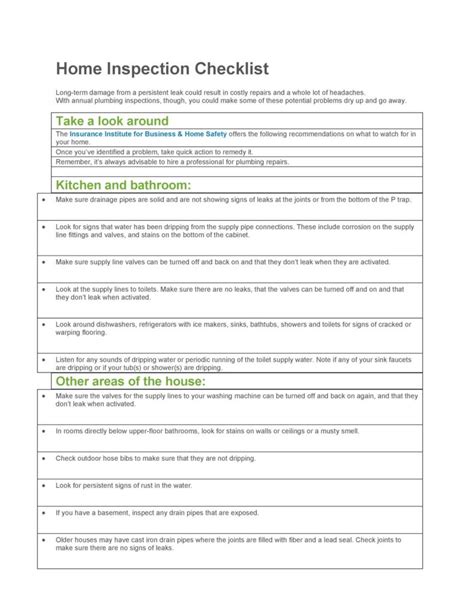 20 Printable Home Inspection Checklists Word Pdf