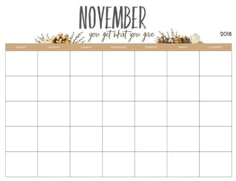 Monthly Blank November Planner 2018 November Planner November