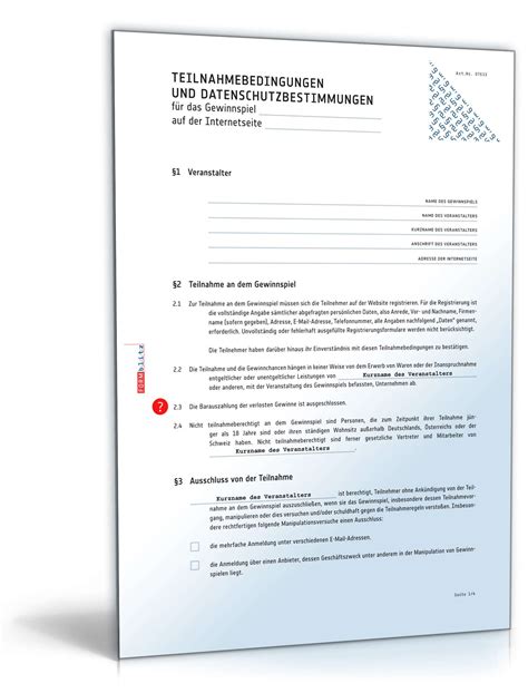 § 55 zivilprozessrecht / 1. Teilnahmebedingungen Online-Gewinnspiel: Muster zum Download