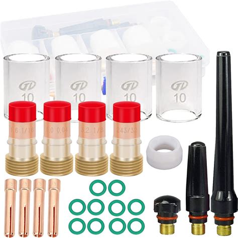 QAQGEAR 24Pcs TIG Welding Torch Stubby Gas Lens 10 Glass Cup Kit For