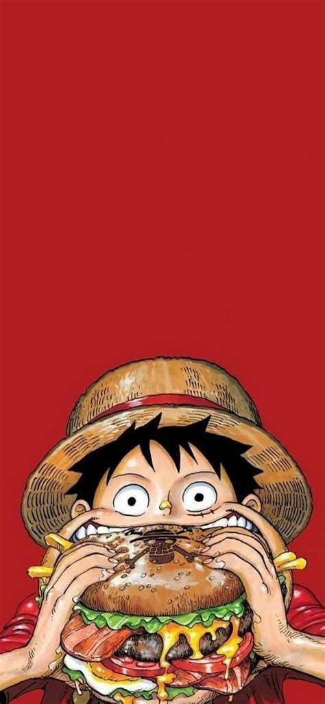 Wallpaper Luffy Eating Giant Hamburger One Piece Luffy Anime