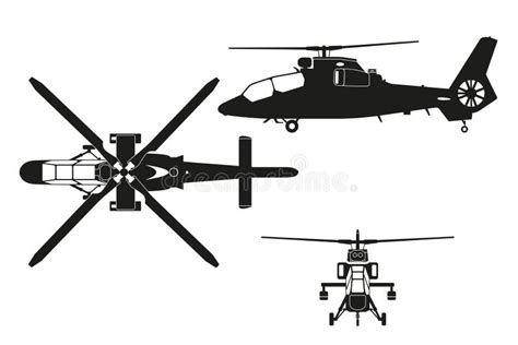 Silueta Del Helicóptero El Helicóptero En Tres Opiniones Ilustración