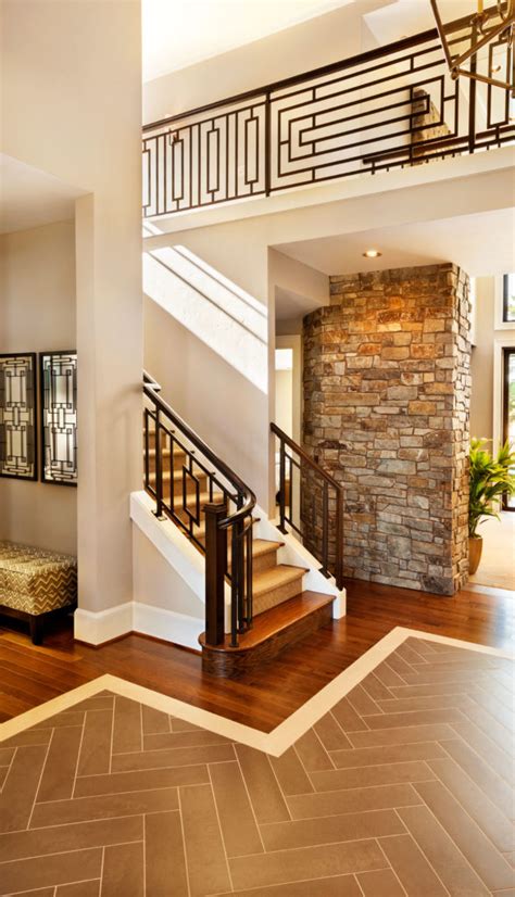 This is a portion of a stair which is comprised of the tread and riser, and permits ascending. Stately Contemporary Rustic Interior Design Home by ...
