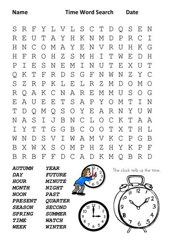 Time Word Search Teaching Resources