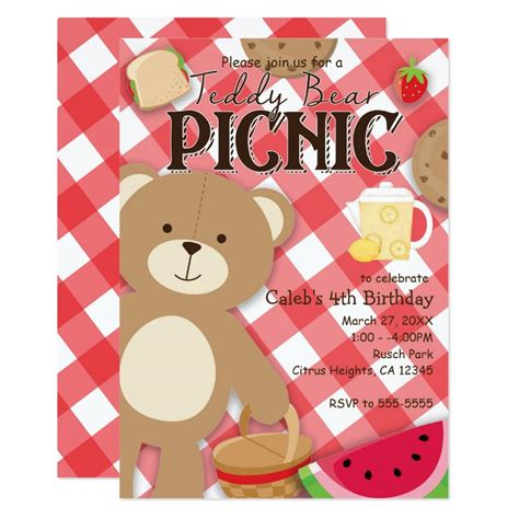 Teddy Bear Picnic Summer Birthday Party Invitation Teddy
