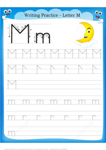 Letter M is for Moon Handwriting Practice Worksheet | Free Printable