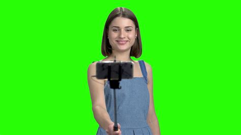 Girl Making Selfie With Selfie Stick Green Stock Footage Sbv 322294330