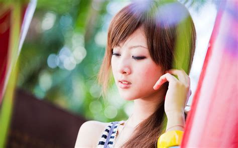 women model brunette long hair asian face bokeh hands mikako zhang kaijie wallpaper resolution