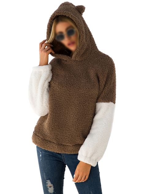 Ukap Women Oversized Sherpa Pullover Hoodie Casual Baggy Fuzzy Fleece
