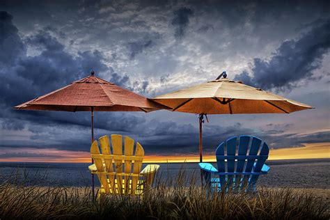 Adirondack Chair At The Ocean At Sunset