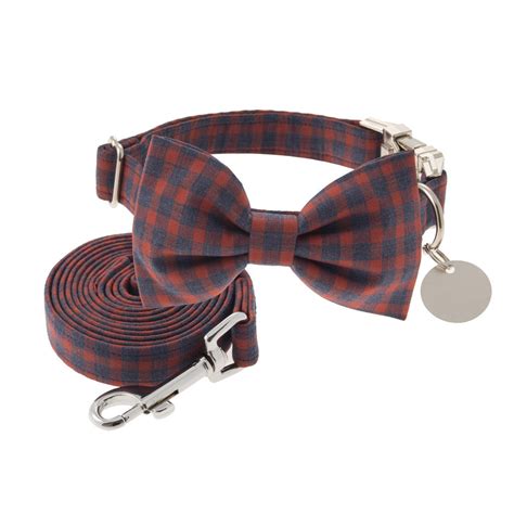 Navy Blue And Red Check Bow Tie Dog Collar By Mbt Studio