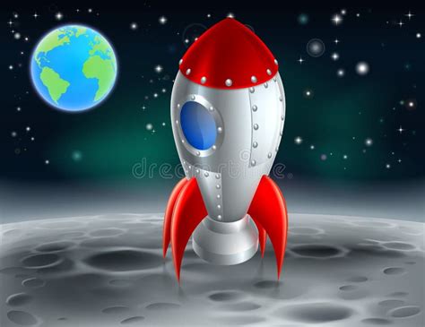 Cartoon Rocket On The Moon Vektor Abbildung Illustration Von Kugel