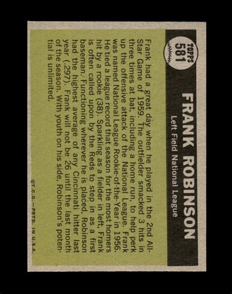 1961 Topps Set Break 581 Frank Robinson Ex Exmint Gmcards Ebay