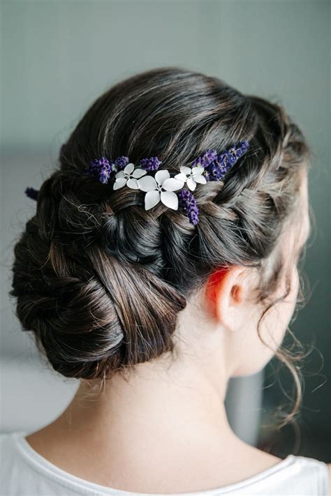 Lavender and blonde hair is beautiful, and it will give you a gorgeous transformation. Hair accessories, brown hair, updo, lavender, bridal ...