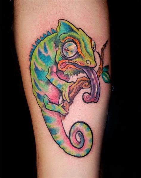 Cool Girly Bright Colored Chameleon Tattoo On Arm Tattooimagesbiz