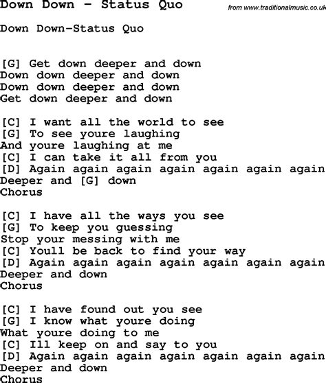 Song Down Down By Status Quo Song Lyric For Vocal Performance Plus