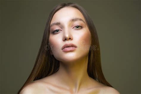 Girl With Green Eyes Beautiful Woman With Makeup Stock Image Image
