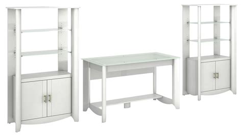 Aero Pure White Desk With 2 Tall Library Storage From Bush Aer028wht Coleman Furniture