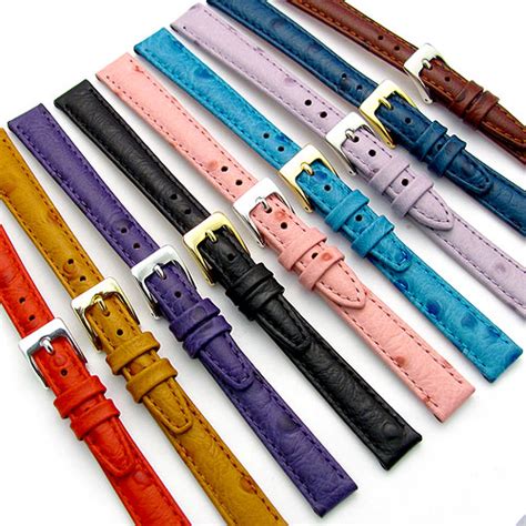 ladies genuine leather watch strap ostrich grain 9 colours 12mm 14mm free pins ebay