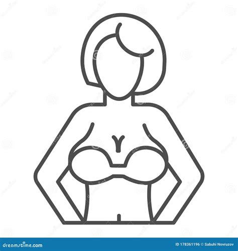 woman with big breasts thin line icon female figure outline style pictogram on white background