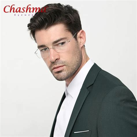 Chashma Titanium Glasses Frame Men Rimless Fashion Business Titanium Eyeglasses Frame