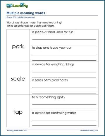 Nd Grade Vocabulary Worksheets Printable And Organized By Subject K Learning Vocabulary