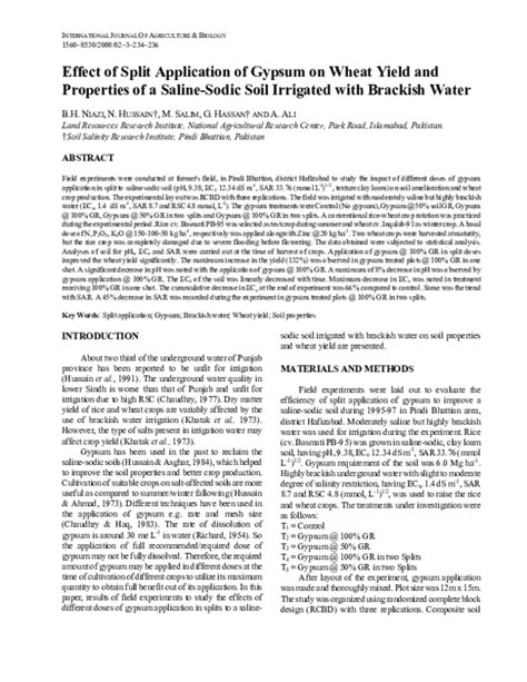 Pdf Effect Of Split Application Of Gypsum On Wheat Yield And
