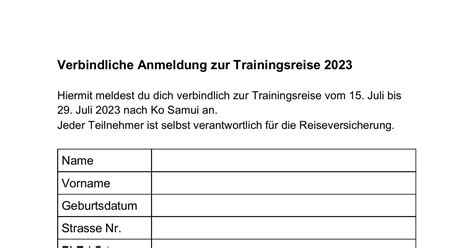 Anmeldeformular Trainingsreise Pdf Docdroid