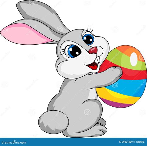 Cute Rabbit Holding Ester Egg Stock Vector Illustration Of Adorable