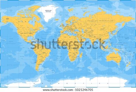 Political Physical Topographic Colored World Map Stock Vector Royalty