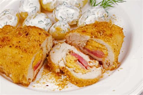 chicken breasts stuffed with cheese and ham stock image image of dinner brown 73931161