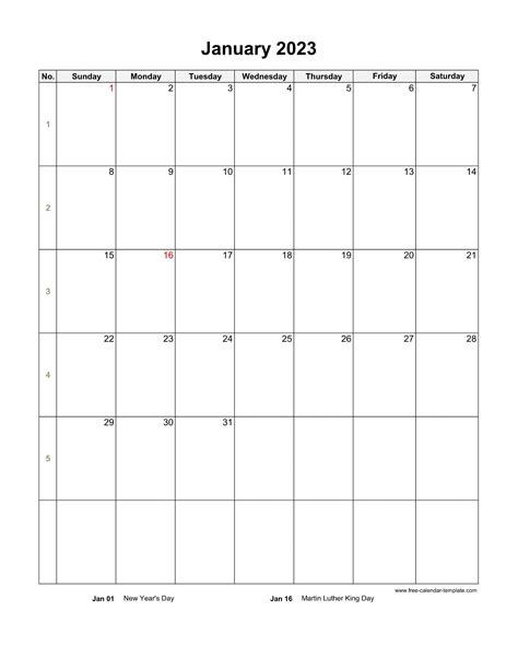 2023 Monthly Calendar Blank Vertical Template Free Calendar