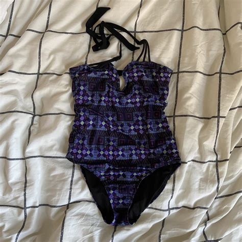 Purple Patterned One Piece Swimsuit Ready For Depop