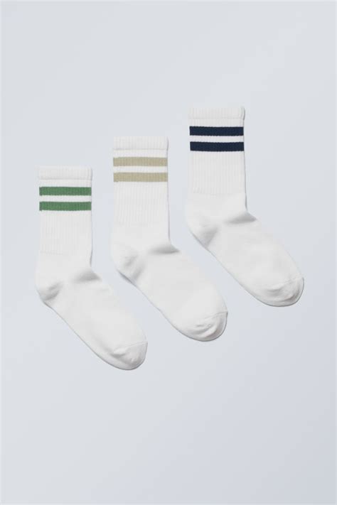 3 Pack Sport Striped Socks Green Khaki Black Stripe Ladies Handm Gb