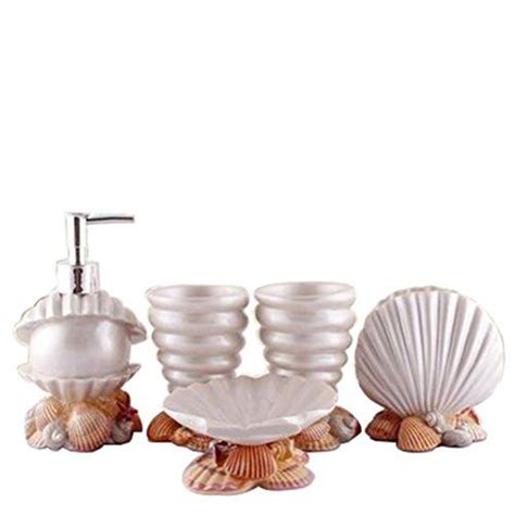 Hot San Resin 5 Pieces Bathroom Accessory Set Conch And Seashell Design