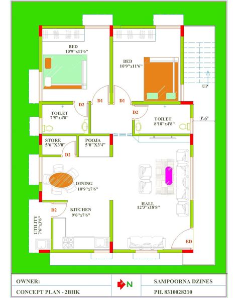 2 Bhk House Plan In First Floor 30x40 Site East Facing Duplex Floor