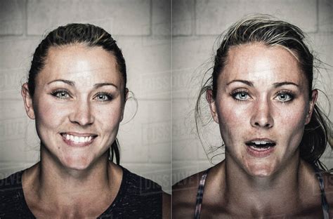 Portraits Of Young Woman Before And After Workout Stock Photo Dissolve