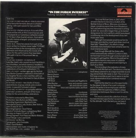 Mike Gibbs And Gary Burton In The Public Interest Uk Vinyl Lp Album Lp