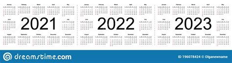 Simple Calendar Layout For 2021 2022 And 2023 Years Week Starts From