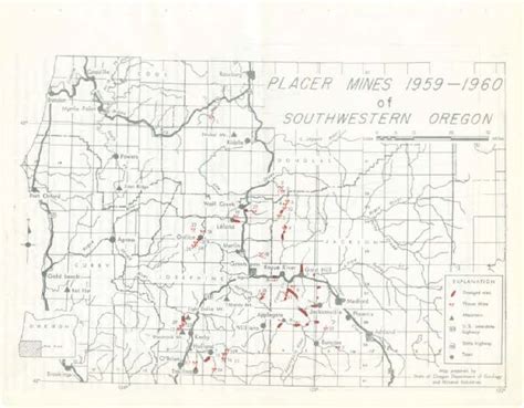Treasure Hunting 1960 Map Of Placer Mines In South West Oregon