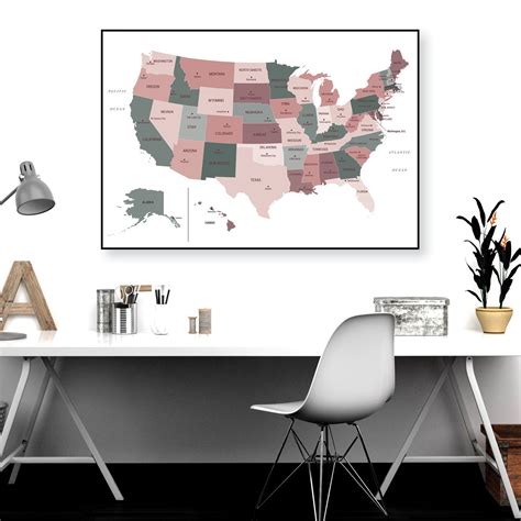 Usa Wall Map Large Map Poster Us Map Digital Download Etsy